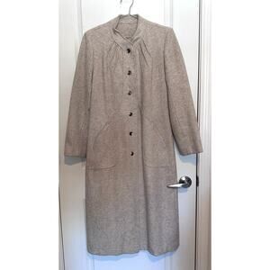VTG Jill Jr. Woman M (8-10) Wool Cream Beige Trench Coat Pleated Collar USA Chic